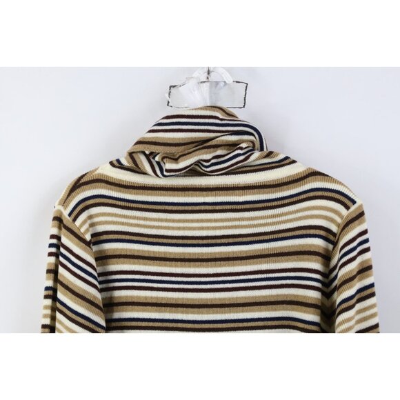 Vintage 70s Streetwear Womens Large Earth Tone Striped Knit Turtleneck Sweater - Picture 9 of 10